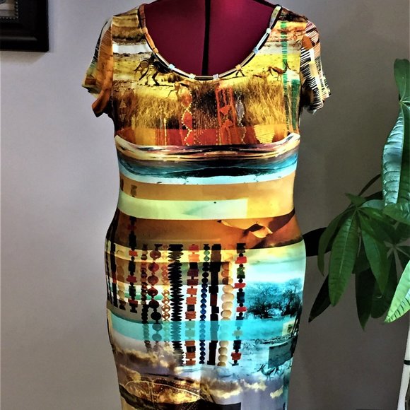 Cartise Casual Multi-colored Abstract Print Dress/Size 14/Style #410018 - Picture 1 of 8
